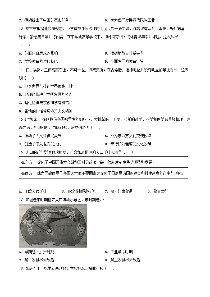 精品解析：山东省滨州市2021-2022学年高二下学期期末考试历史试题（原卷版）第3页