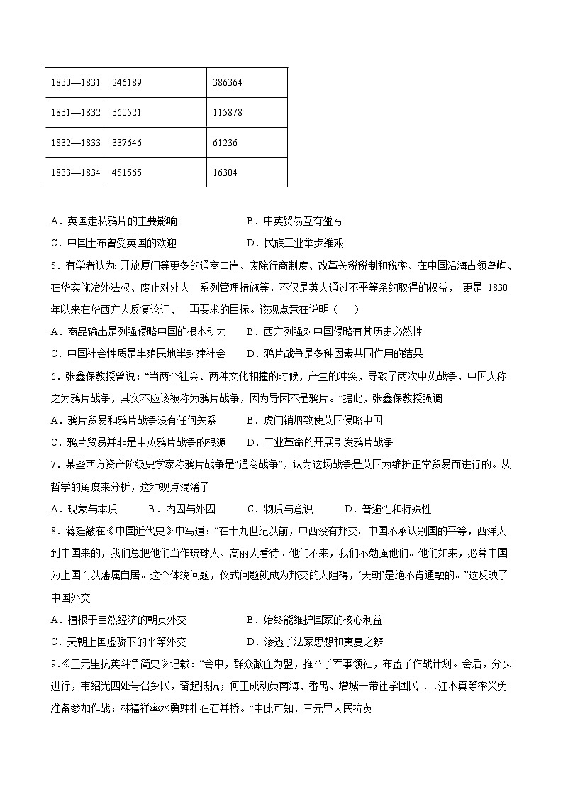 第16课 两次鸦片战争-2022-2023学年高一中外历史纲要上册课后培优练（统编版）02