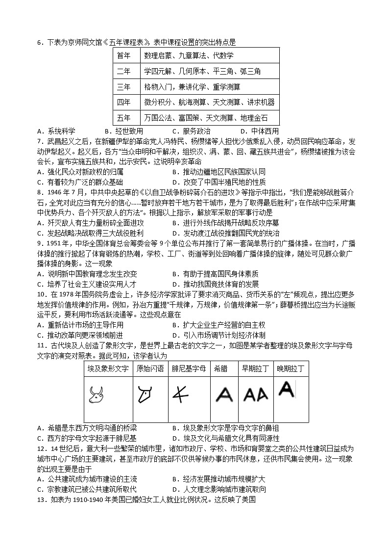 2023届江苏省扬州中学高三上学期开学考试历史word版含答案02