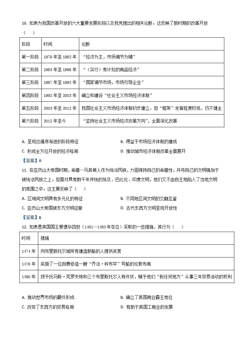 2023深圳光明区高三上学期第一次模拟考试（8月）历史含答案03