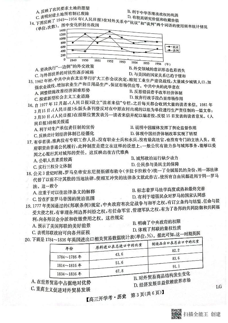 2023九师联盟（老高考）高三上学期9月开学联考历史试题扫描版含解析第3页