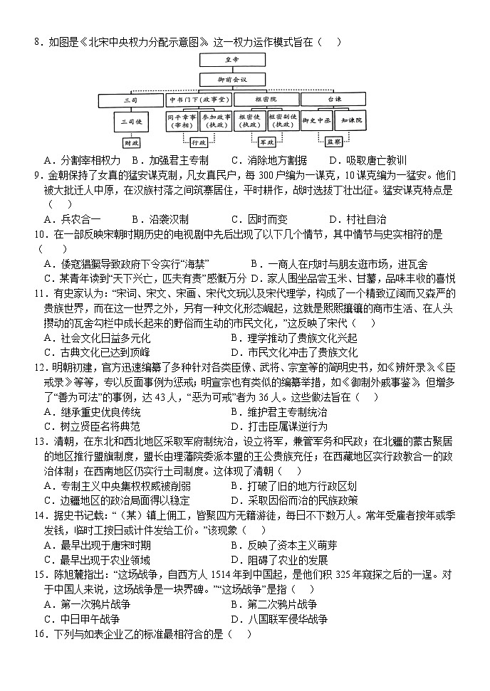 2022-2023学年福建省龙岩第一中学高一上学期开学考试历史试题含答案第2页
