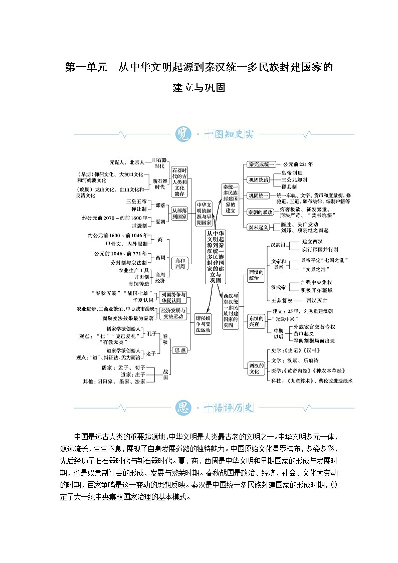 统编人教版高中历史中外历史纲要上册第一单元从中华文明起源到秦汉统一多民族封建国家的建立与巩固导学案+课件01