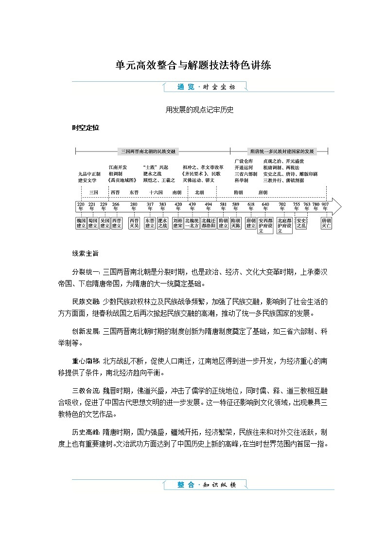 统编人教版高中历史中外历史纲要上册第二单元三国两晋南北朝的民族交融与隋唐统一多民族封建国家的发展导学案+课件01
