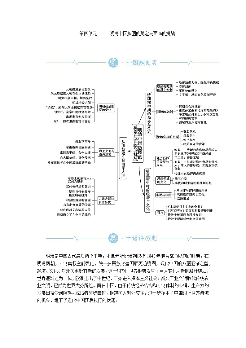 统编人教版高中历史中外历史纲要上册第四单元明清中国版图的奠定与面临的挑战导学案+课件01