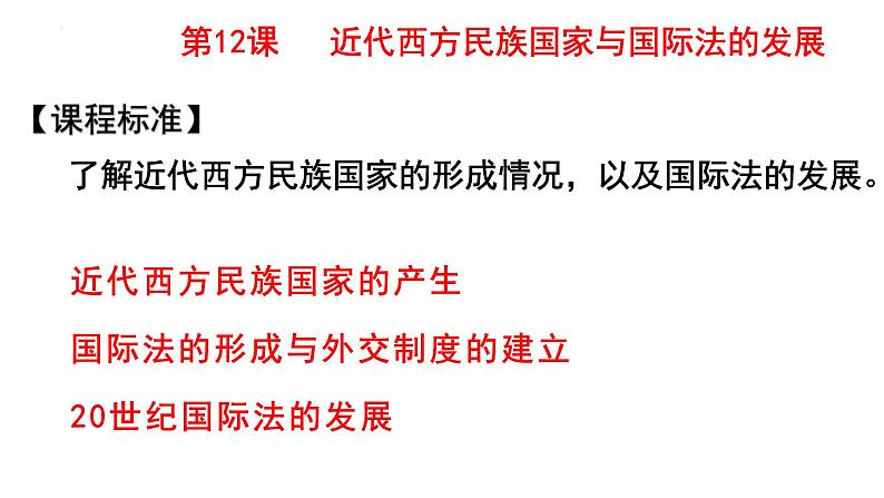 2022-2023学年高中历史统编版2019选择性必修1第12课 近代西方民族国家与国际法的发展 课件01