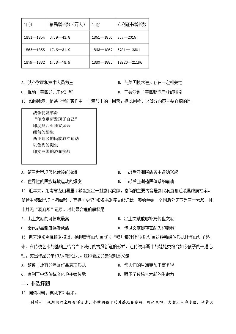 2022天津南开区高三一模历史试题含答案03