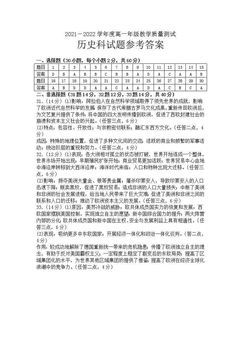 广东省揭阳市普宁市2021-2022学年高一下学期期末考试历史试题01