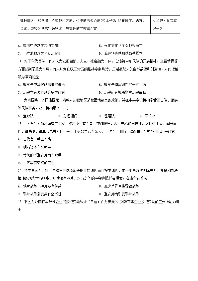 2022天津市耀华中学高一上学期期末练习历史试题含答案03