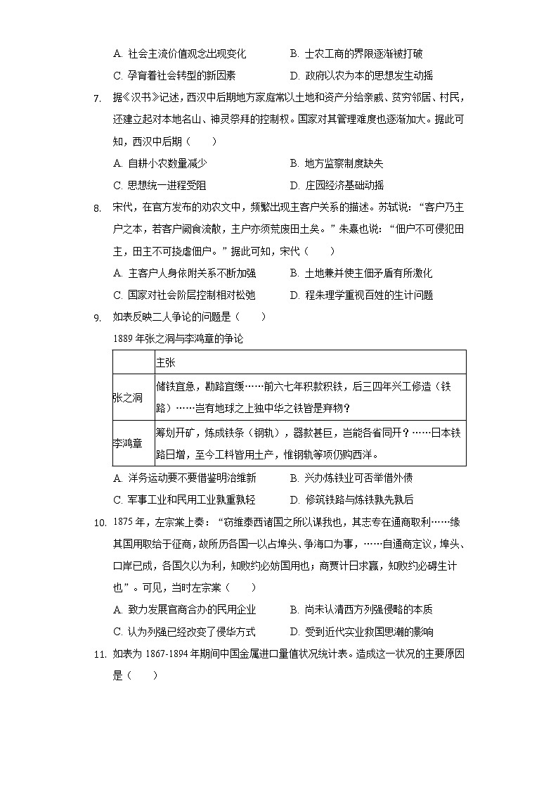 2022-2023学年河南省顶级名校高三（上）调研历史试卷（8月份）（含解析）第2页