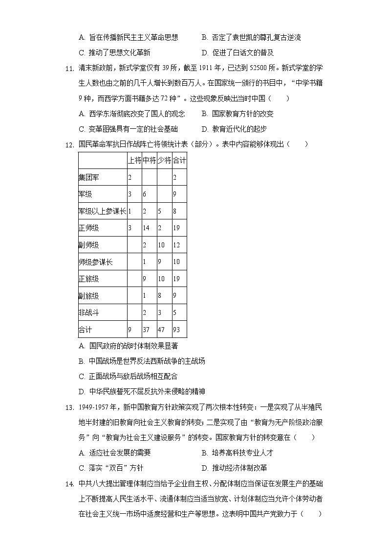 2022-2023学年河南省安阳市TOP二十名校新高三（上）调研摸底历史试卷（含解析）03