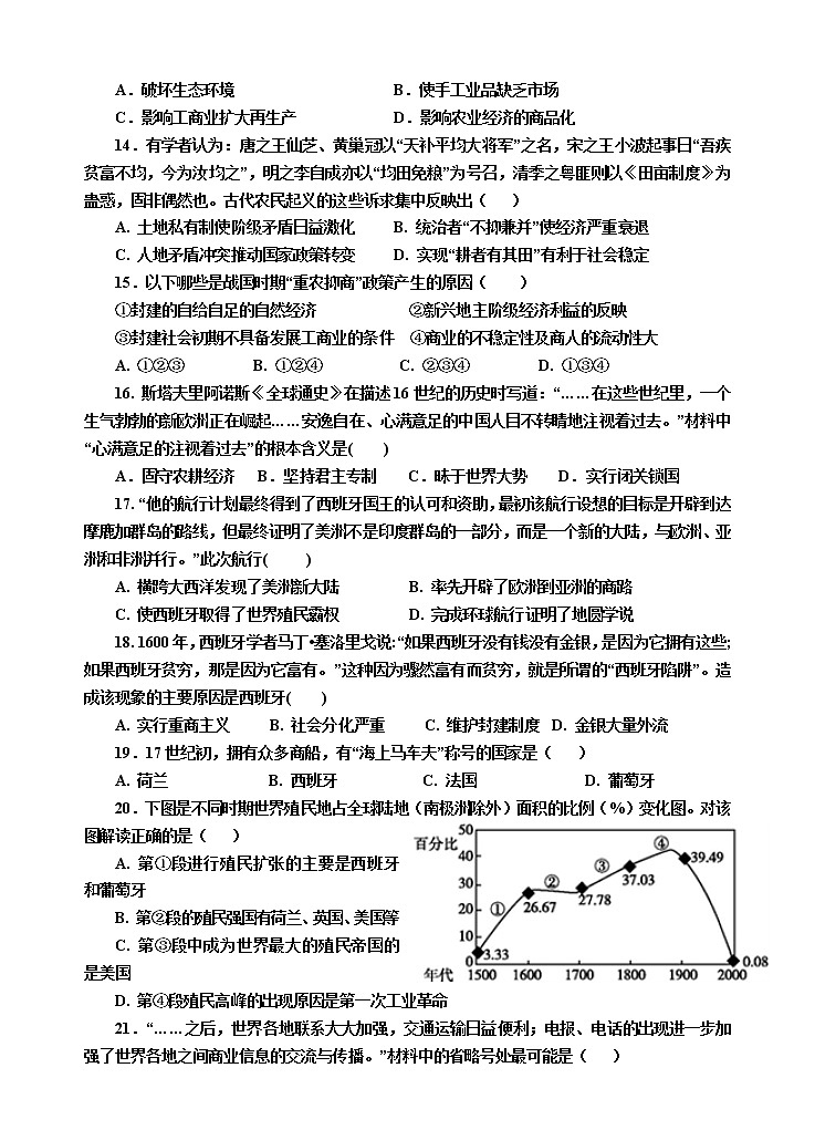 陕西省延安市第一中学2021-2022学年高一下学期第一次月考历史试题（含答案）03