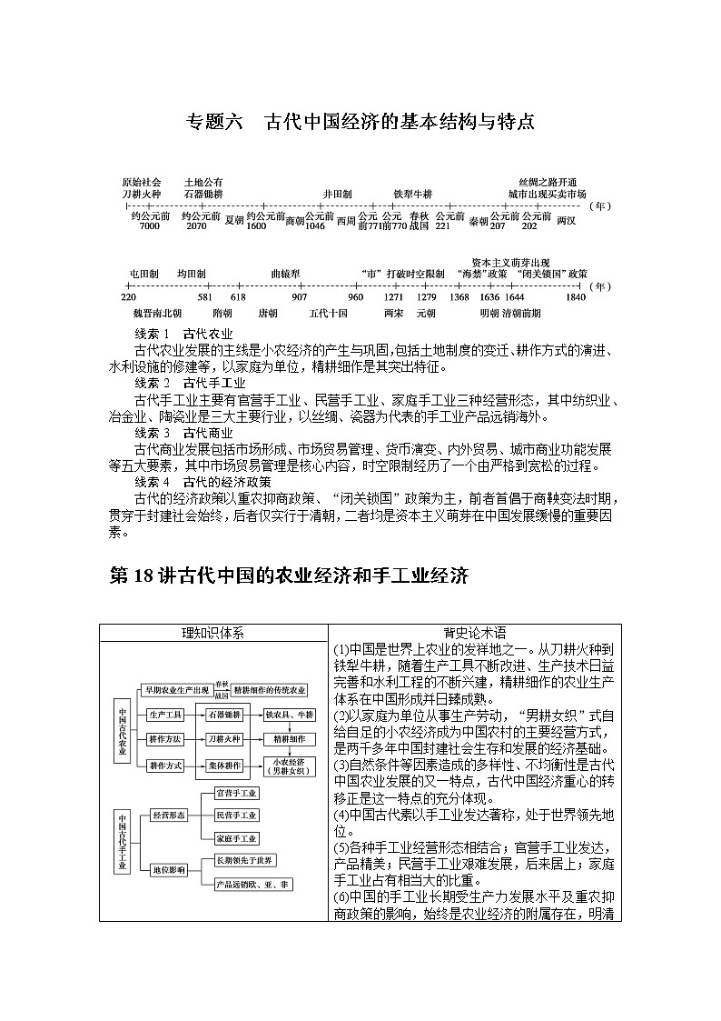 2023年高考一轮复习-第18讲古代中国的农业经济和手工业经济学案附答案解析第1页