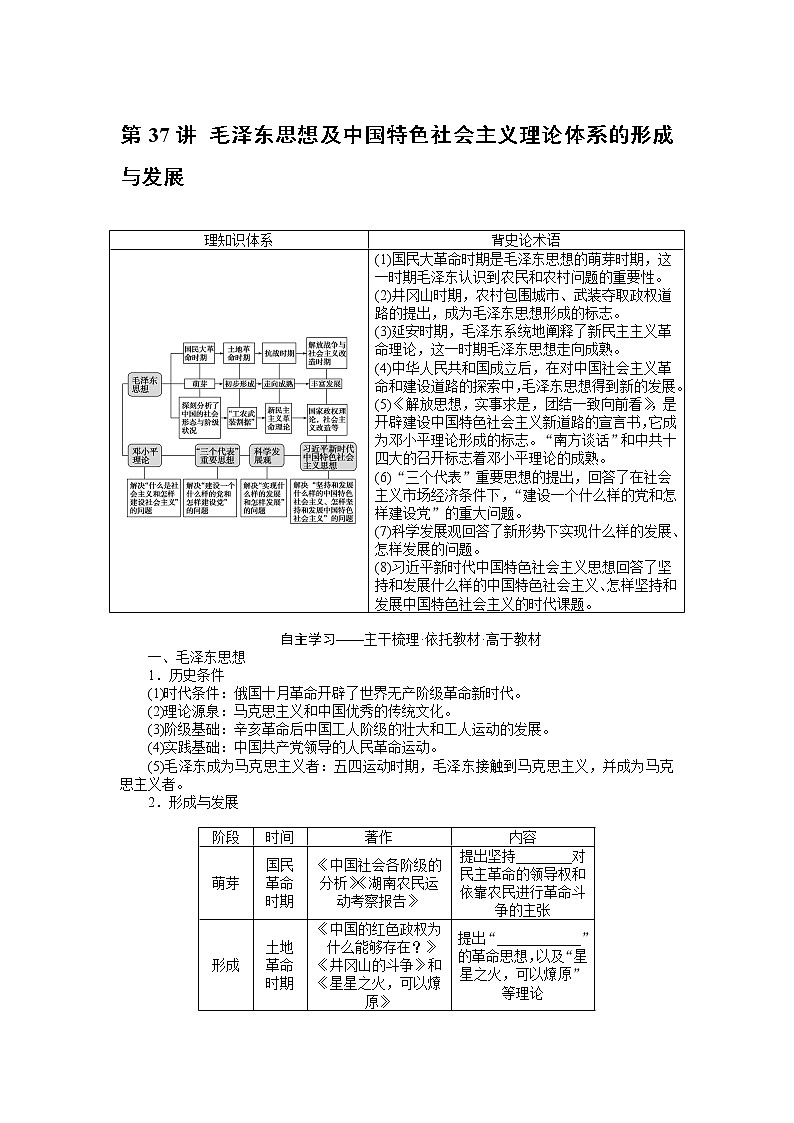 2023年高考历史一轮复习第37讲毛泽东思想及中国特色社会主义理论体系的形成与发展课件+学案+课时练习01