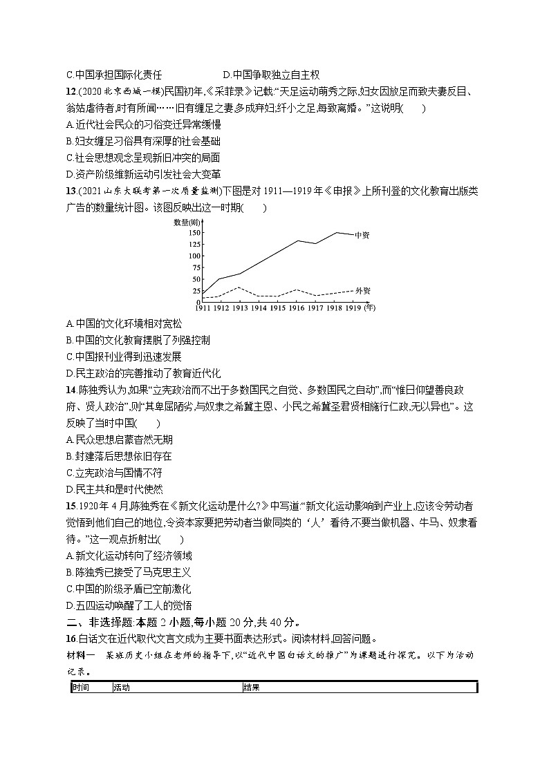 2022高考历史总复习一轮单元质检六　辛亥革命与中华民国的建立附答案解析第3页