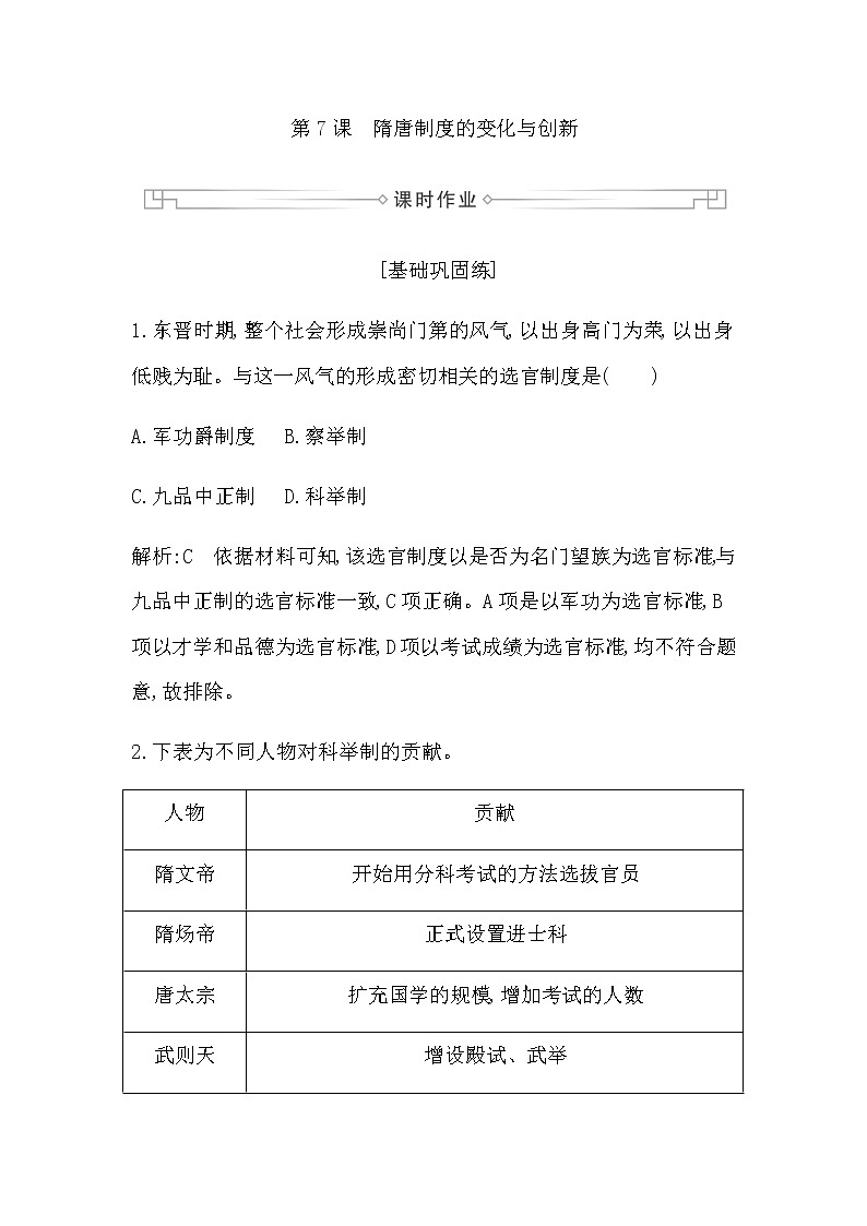 第7课　隋唐制度的变化与创新第1页