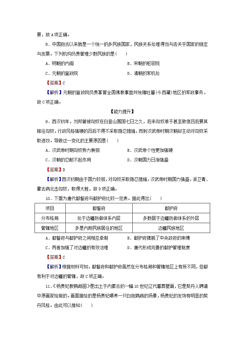 2022秋新教材高中历史第四单元民族关系与国家关系第11课中国古代的民族关系与对外交往课后提能训练部编版选择性必修103