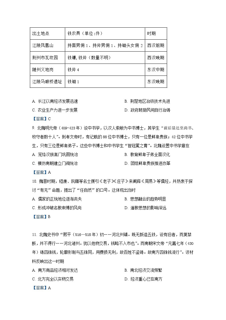 黑龙江省哈尔滨师范大学附属中学2023届高三上学期9月月考历史试题（Word版附答案）03