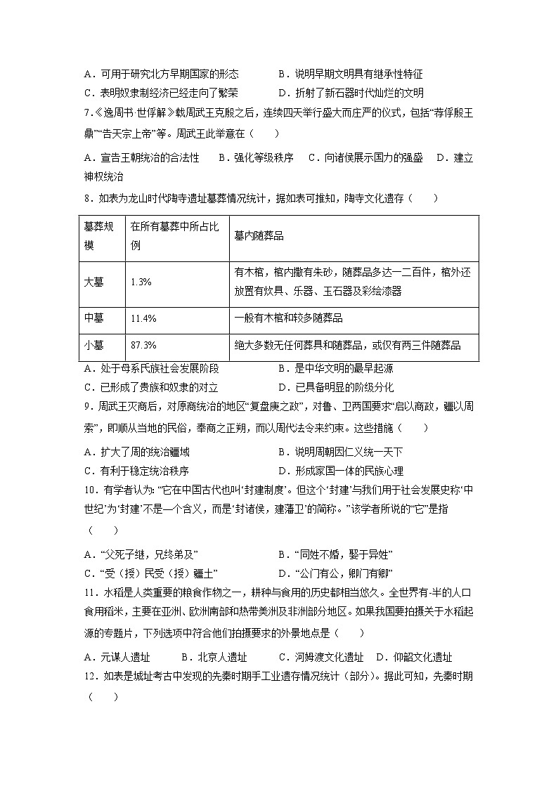江西省赣州市赣县第三中学2022-2023学年高一上学期强化训练（一）历史试卷02