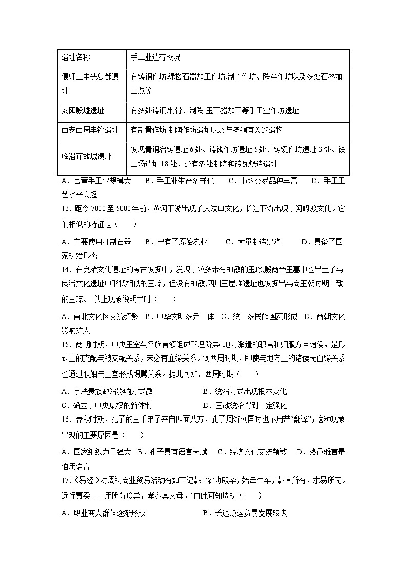 江西省赣州市赣县第三中学2022-2023学年高一上学期强化训练（一）历史试卷03