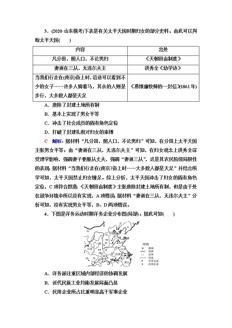 人教版高考历史一轮总复习课时质量评价10国家出路的探索与列强侵略的加剧含答案 试卷02