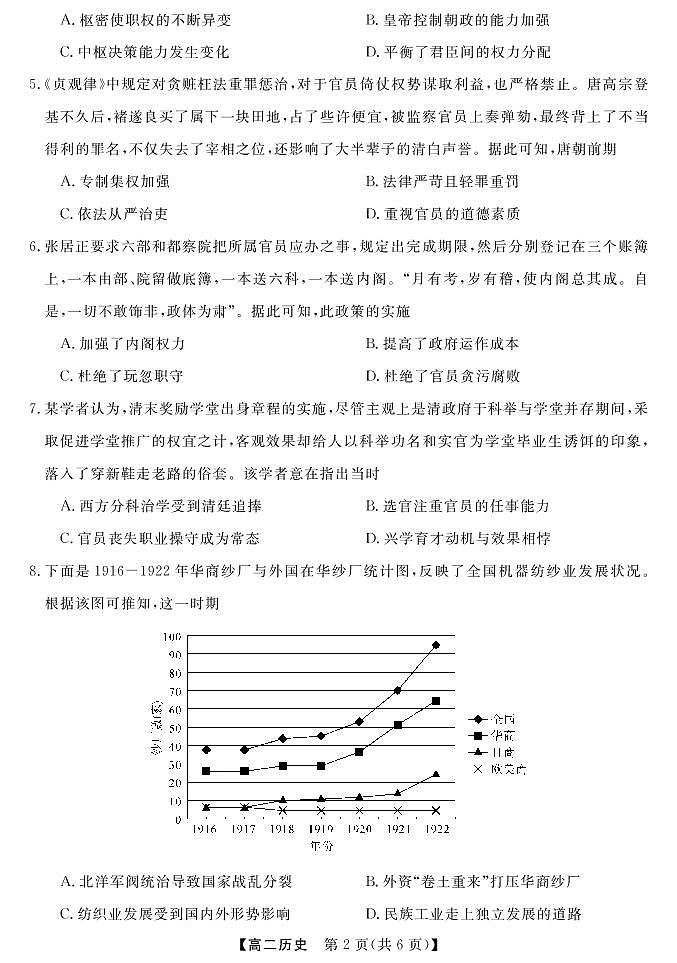 天壹名校联盟·2022年10月高二联考历史试题（A卷）第2页