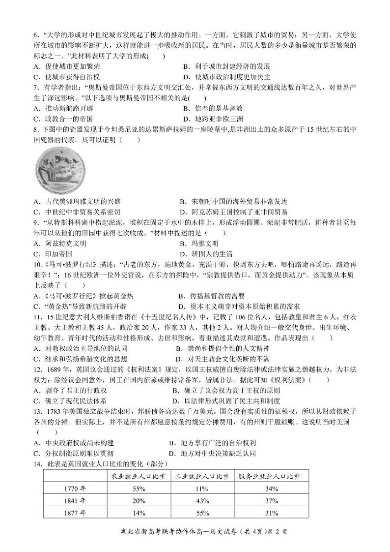 2022湖北省新高考联考协作体高一下学期期中考试历史PDF版含解析02