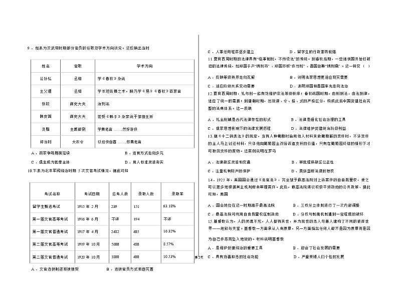山东省郓城第一中学2022-2023学年高二上学期阶段性检测（10月）历史试题（Word版含答案）03