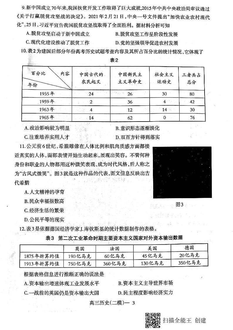 2021届辽宁省辽南协作校（朝阳市）高三第二次模拟考试历史试题（图片版，无答案）第3页