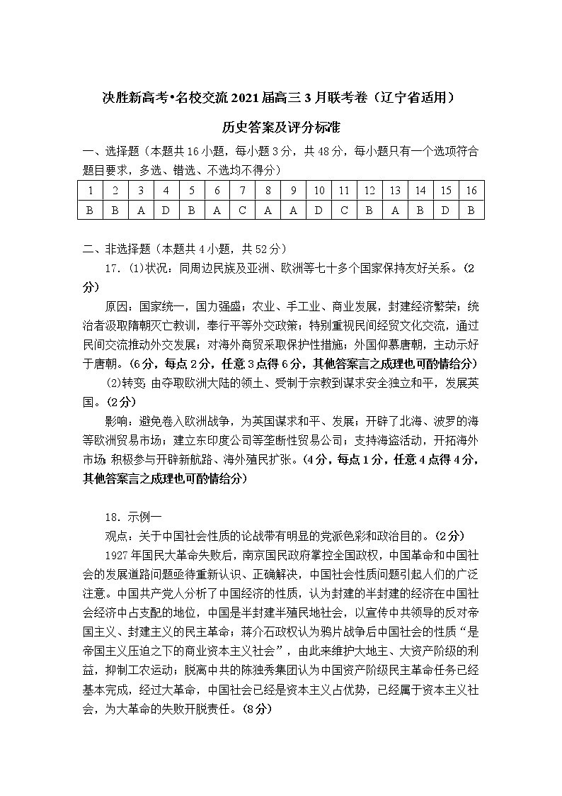 2021辽宁省“决胜新高考・名校交流“高三下学期3月联考历史试题PDF版含答案01