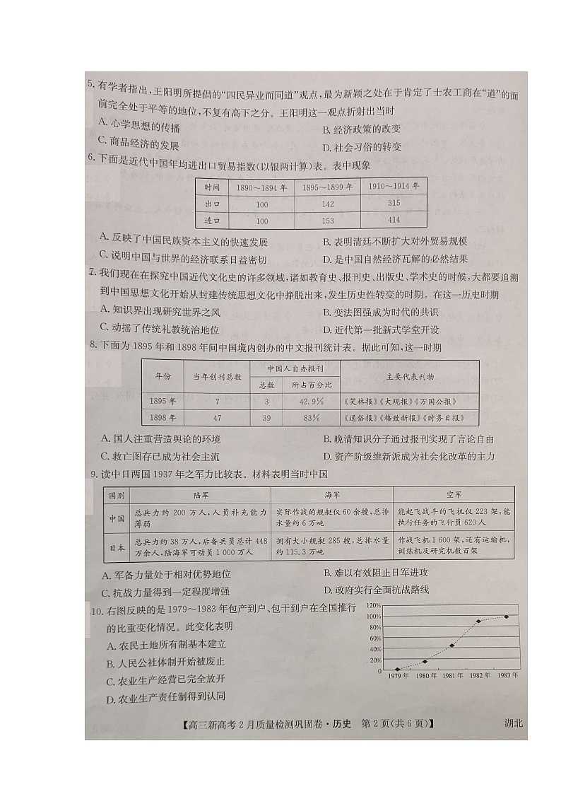 湖北省九师联盟2020-2021学年高三下学期新高考2月质量检测巩固卷历史试题（图片版）第2页