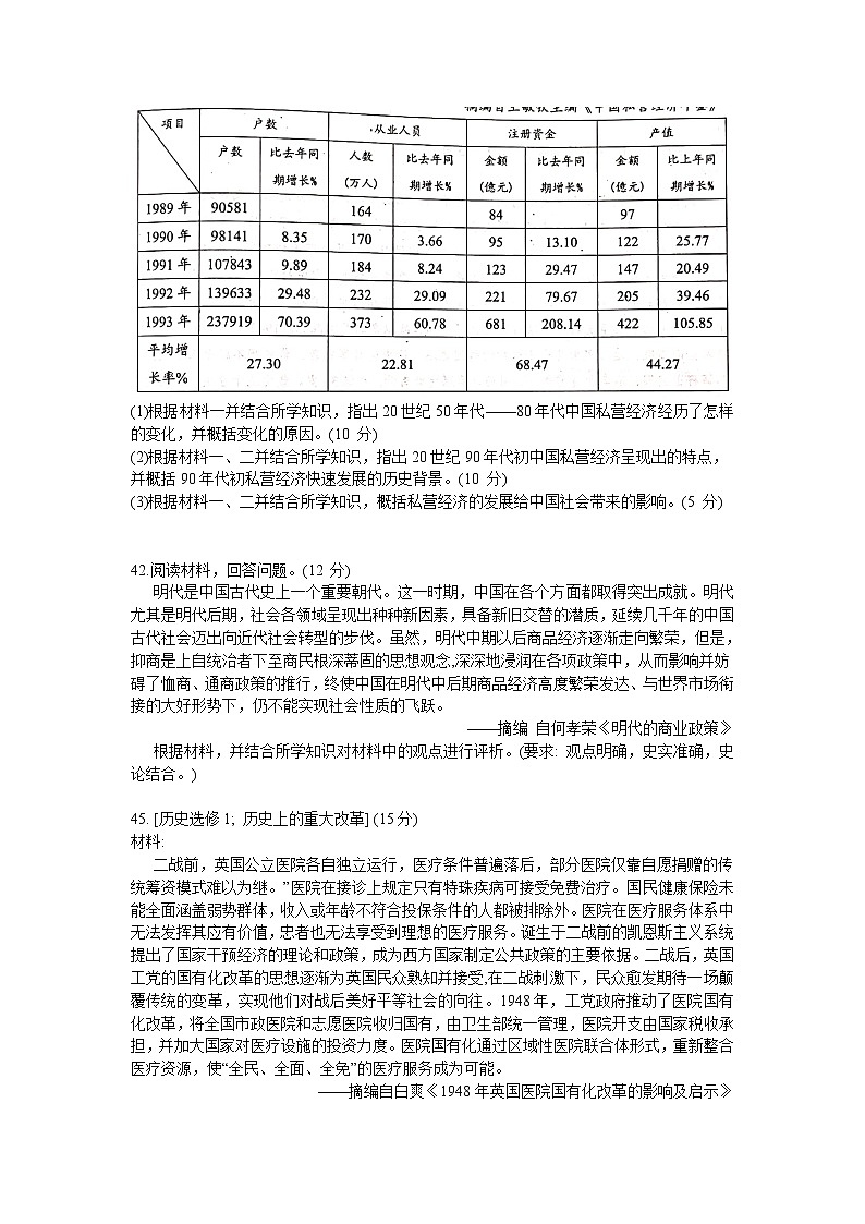 2021全国百强名校“领军考试”高三下学期3月联考文科综合历史试题含答案第3页