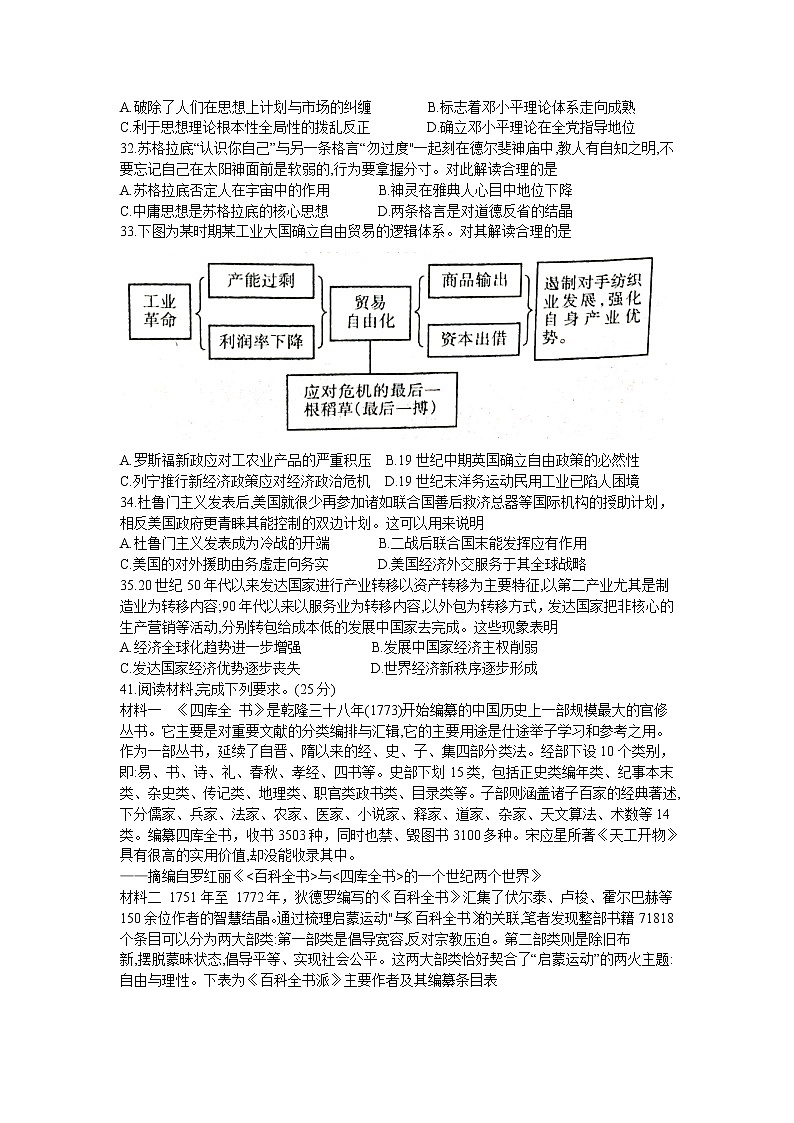 2021维吾尔自治区高三下学期第二次联考文科综合历史试题含答案第2页