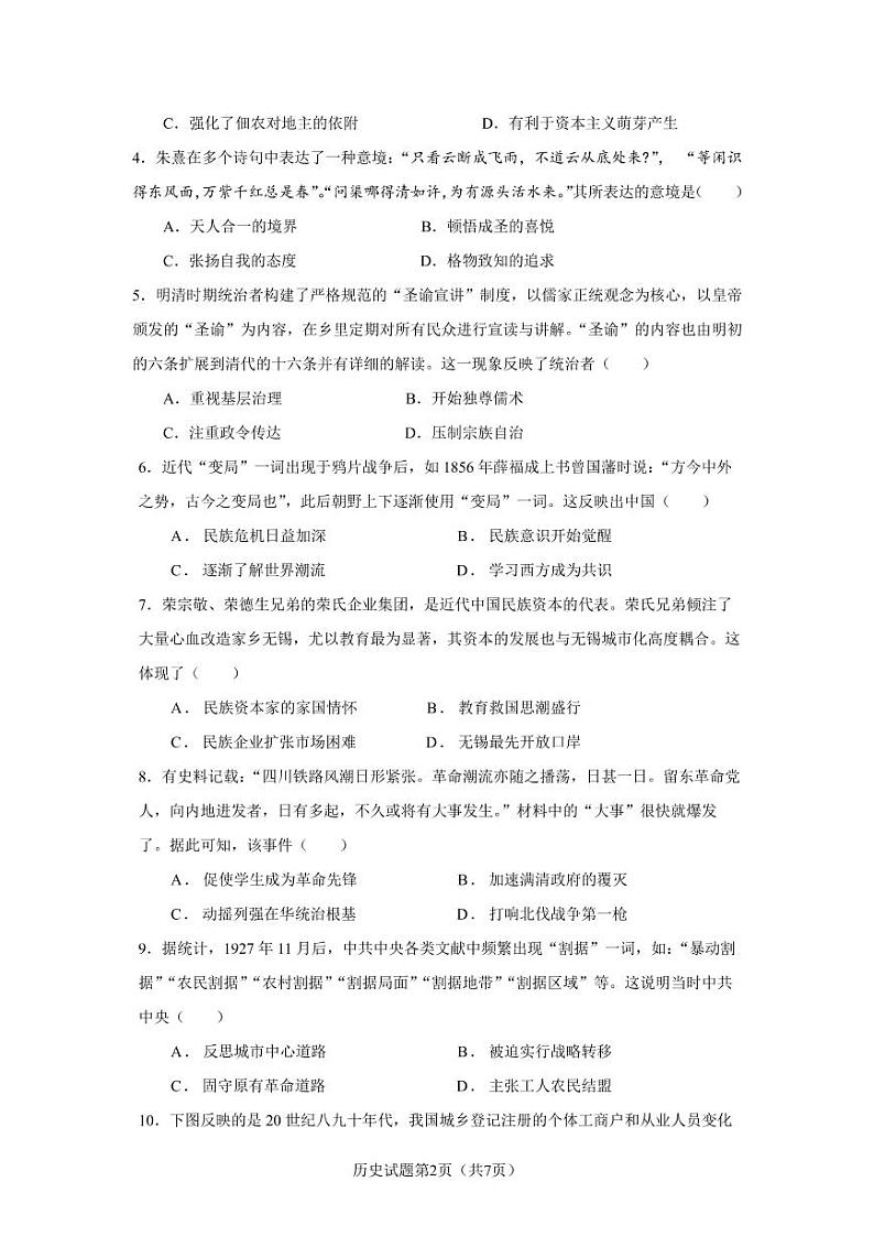 2021 届高三四校联考历史-试题第2页