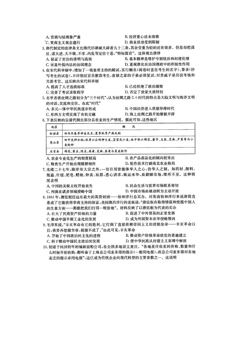 2021河南五县市部分学校高三上学期第二次联考历史试题图片版含答案02
