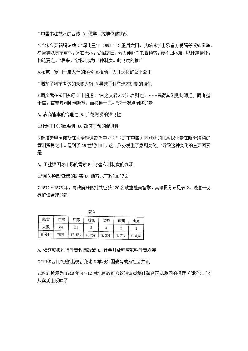 2021山东省高三上学期12月百校联考历史试题含答案第2页