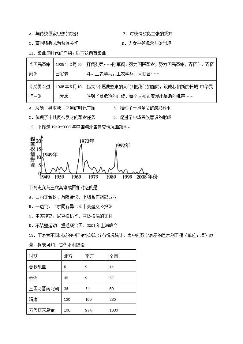 2021省鹤岗一中高三上学期第三次模拟（12月）历史试题含答案03
