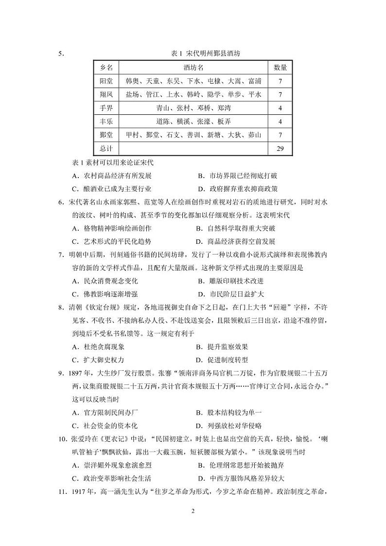 2021学年高三第一次阶段考试历史第2页
