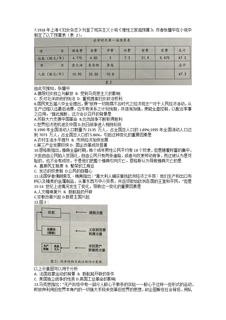 2021广东省高三上学期12月综合能力测试历史试题含解析02