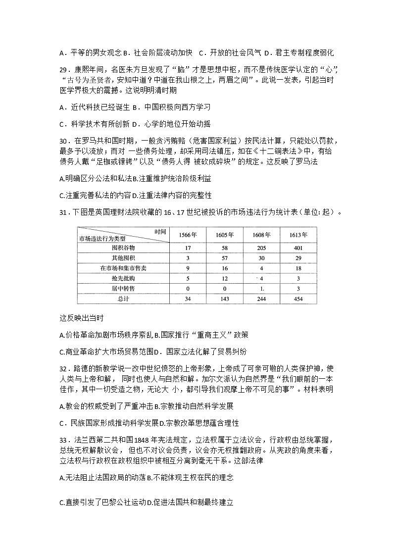 2021泸州高三上学期第一次教学质量诊断性考试文科综合历史试题含答案02