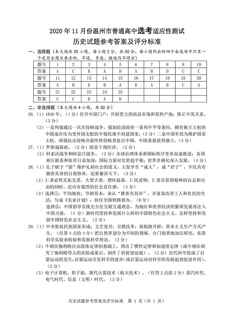 历史试题答案第1页
