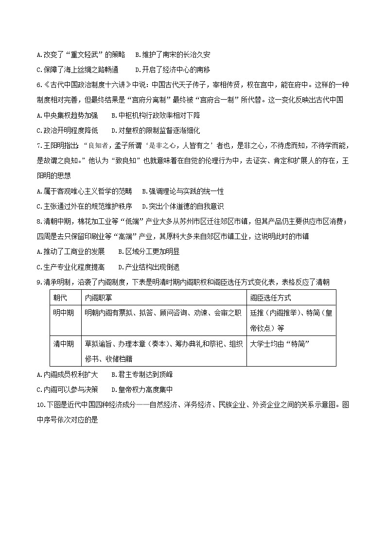 2021衡水中学高三上学期二调考试历史试卷含答案02