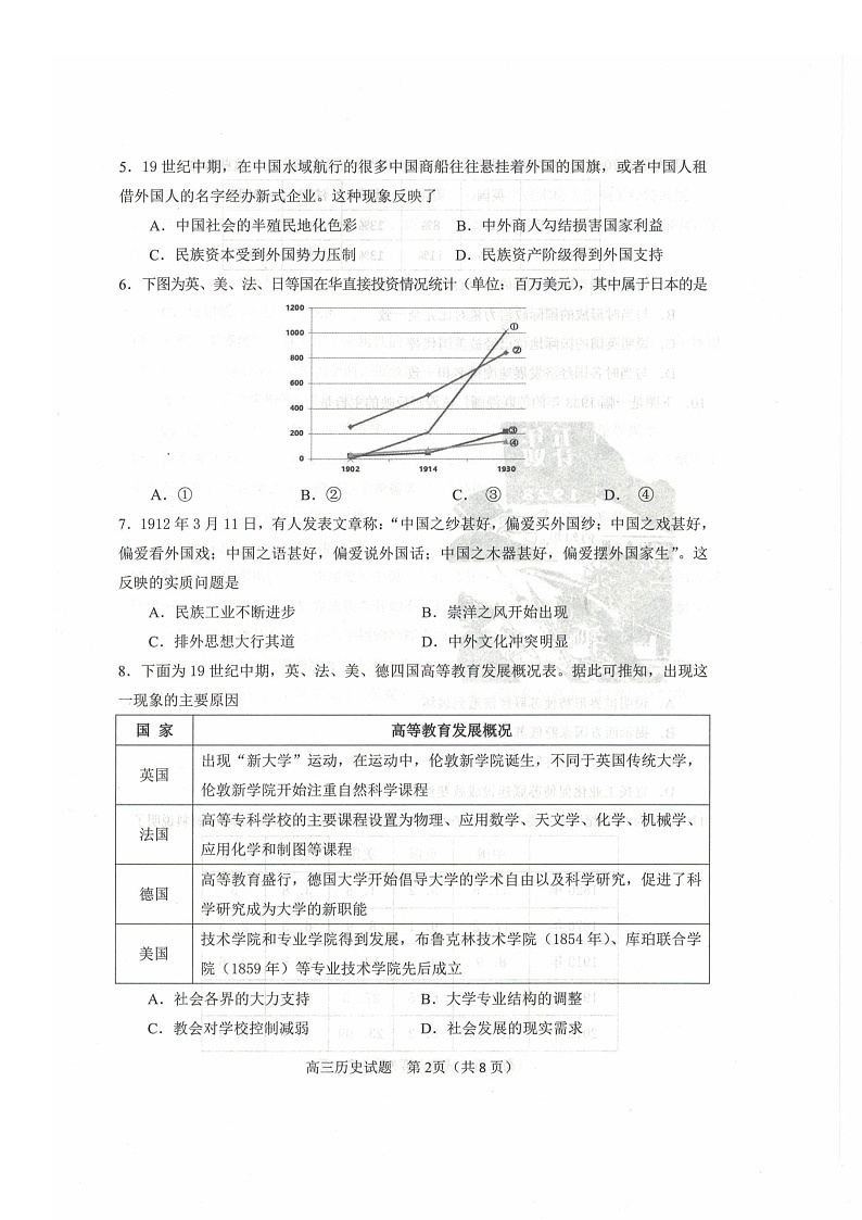 2021邹城高三上学期期中历史试卷扫描版含答案第2页