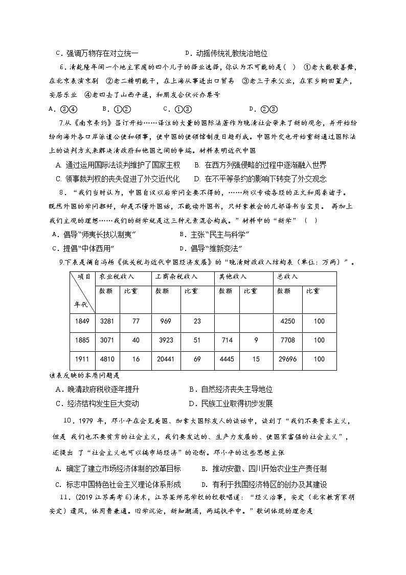 2020江苏省东台创新高级中学高三11月检测历史试题缺答案第2页