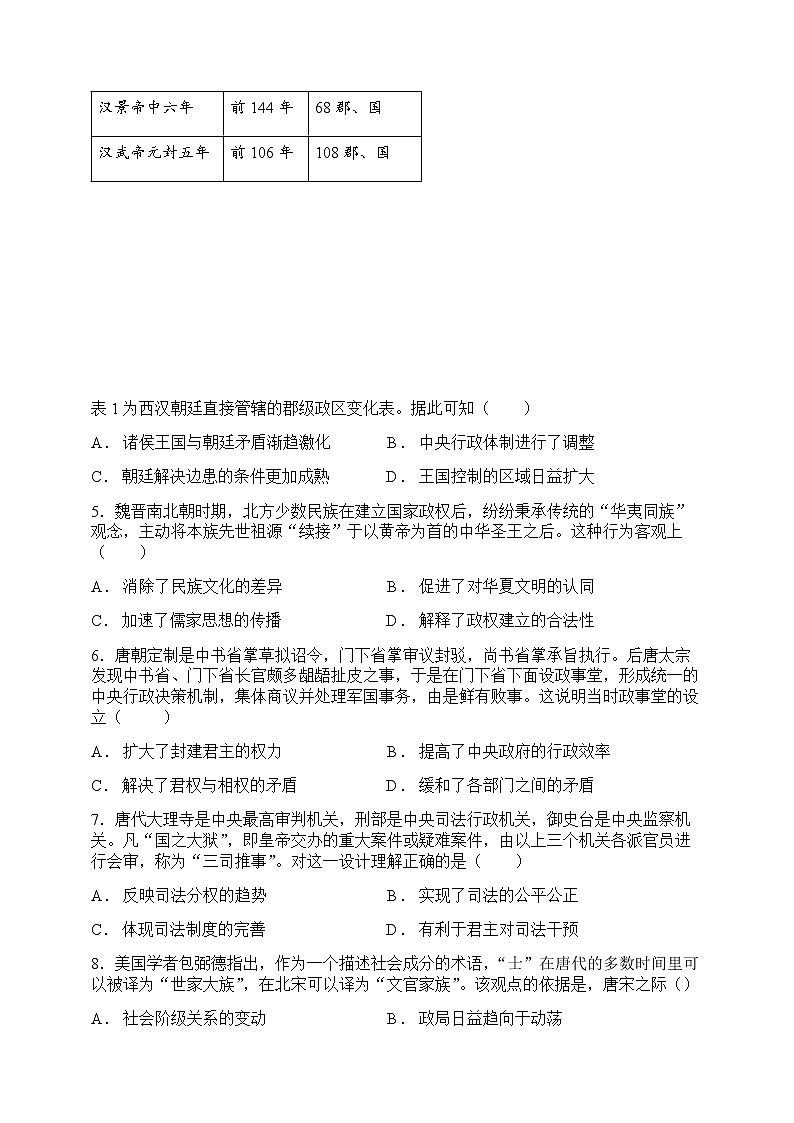 2021福州福清西山学校高三9月月考历史试题含答案02