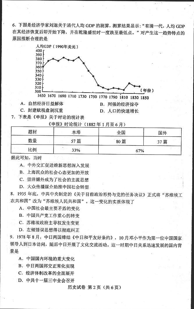 河北省唐山市2021届高三上学期第一次摸底考试历史试题（扫描版）第2页