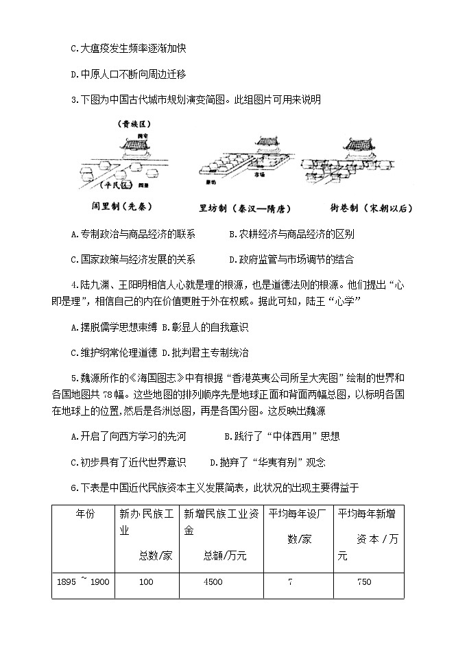 2021扬州高三上学期期初学情调研历史试题含答案02