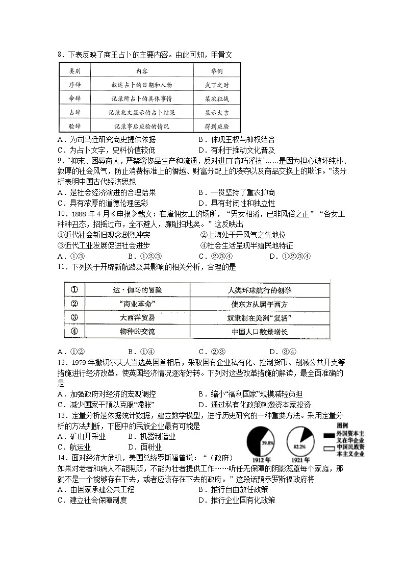 2021南昌进贤一中高三暑期摸底考试历史试卷含答案02