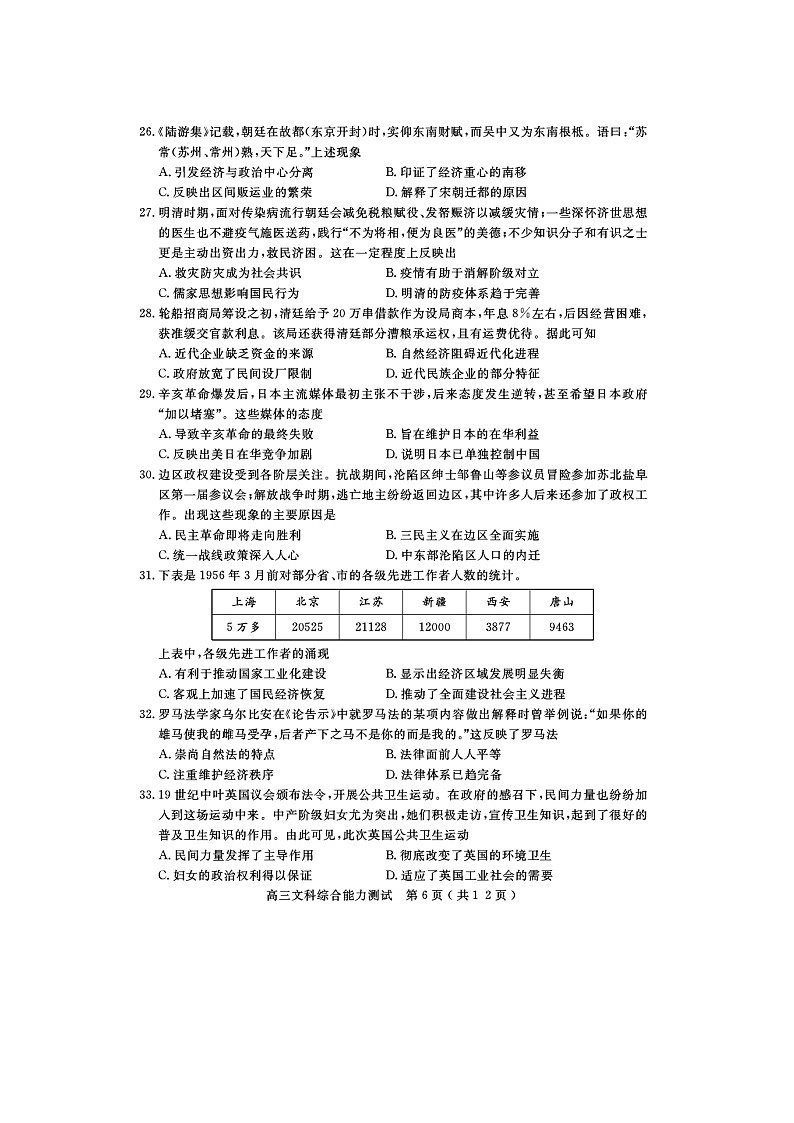 2020乐山高中高三第三次调查研究考试历史试题扫描版含答案第2页