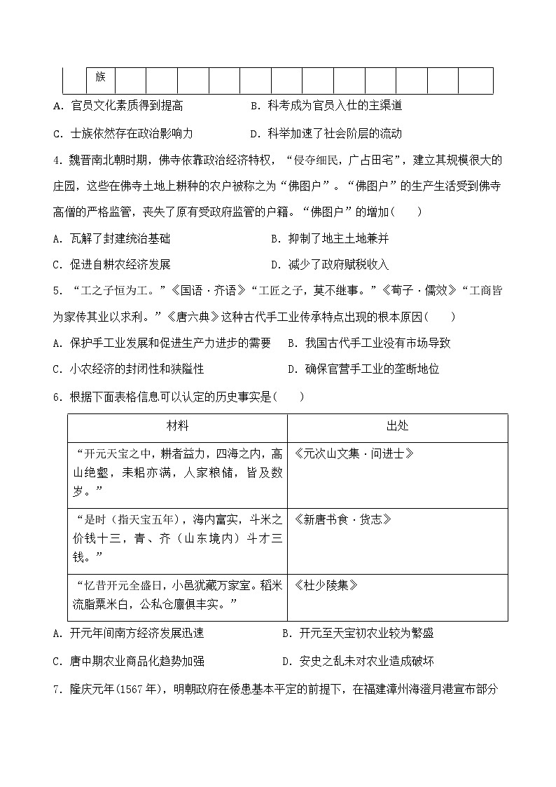 2020莆田一中高三上学期期中考试历史试题含答案02